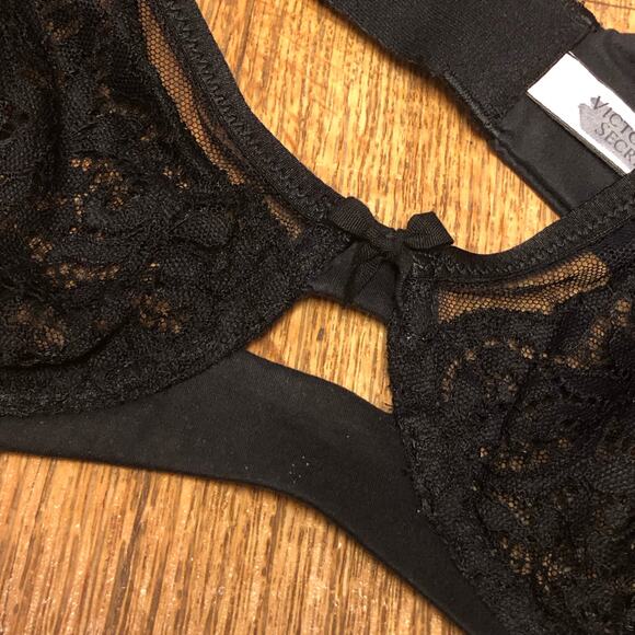NWOT Body by Victoria Victoria’s Secret Black Lace Unlined Lace Demi Bra 34DD - Picture 7 of 14